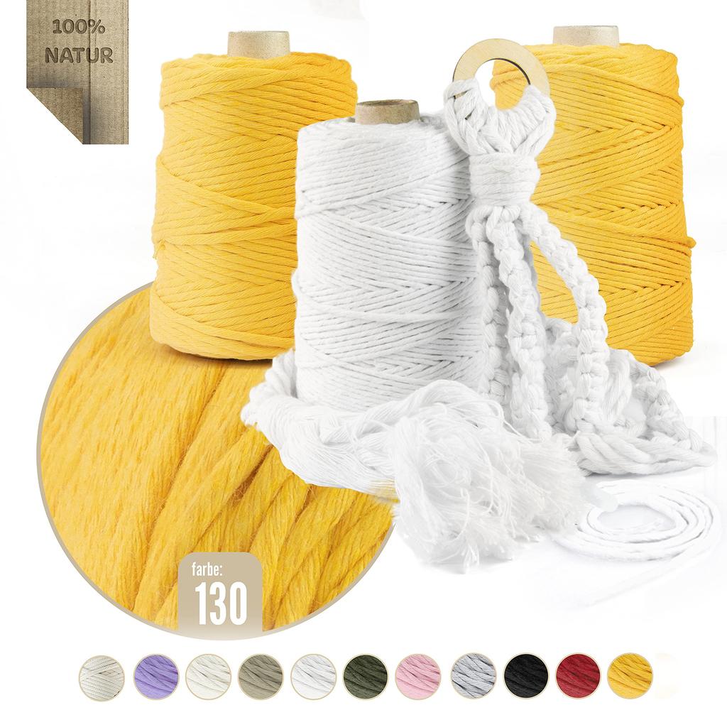 DQPP | Premium MACRAMEE GARN | 100m | 5mm | Gelb | 100% Baumwolle | Kordel Natur | Baumwollgarn Baumwollseil | DIY Handwork Decoration