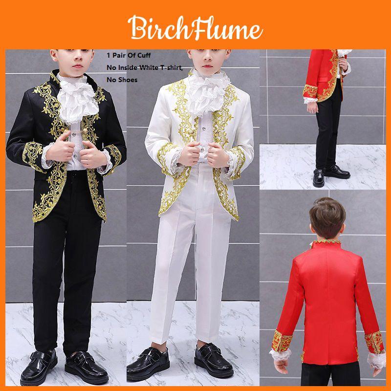 Set Costume di Halloween per Principe Reale Bambino con Decorazioni Floreali Dorate ed Elegante Abito da Re