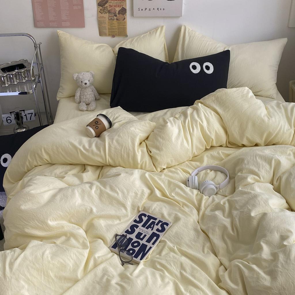 Ins  Big Eyes Cowboy Blue Solid Color Beding Set  Duvet Cover Bed Sheet Simple Dormitory Queen King Size