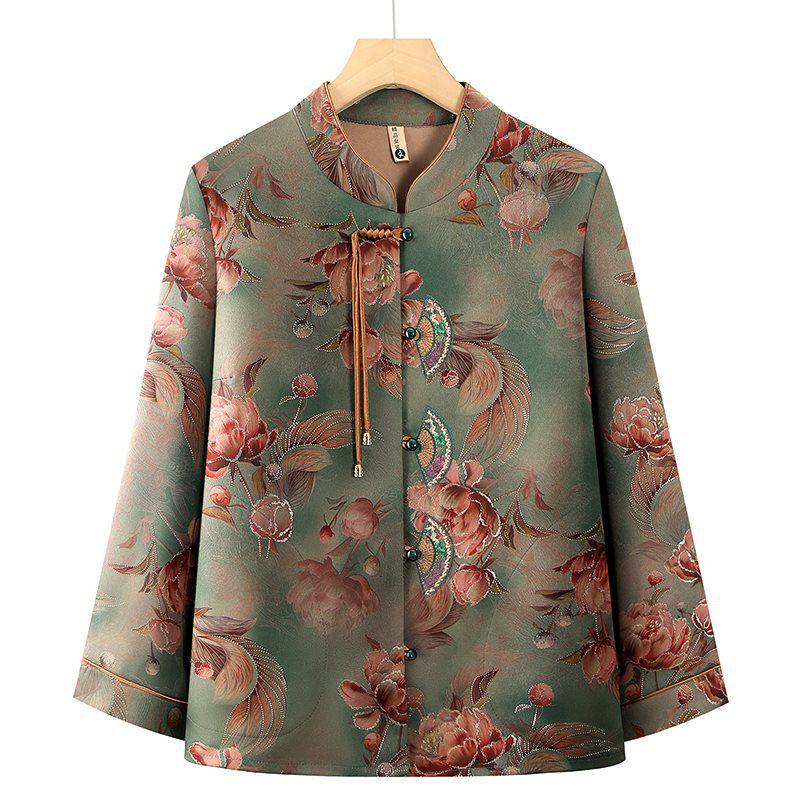 

Grandma s Spring/Summer Long-Sleeved Casual Shirt - New Chinese Style for Middle-Aged & Elderly Women 4XL (130-145 Jin)
