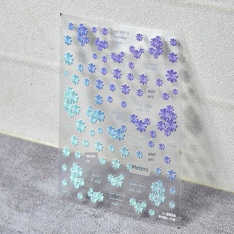 

Best Selling Three-Color Embossed Flower Nail Sticker Tomoni Adhesive Nail Sticker White Pink Purple Flower Ornaments Purple carved 2004