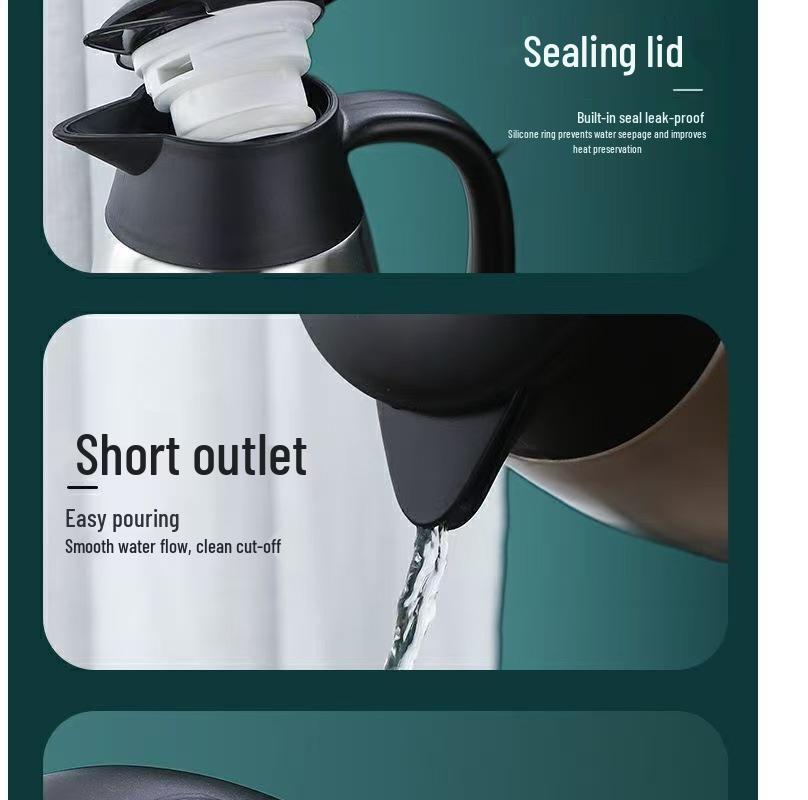 304 Stainless Steel Vacuum Insulated European Teapot Thermos Flask - Large Capacity Hot Water Kettle for Home or Hotel Use