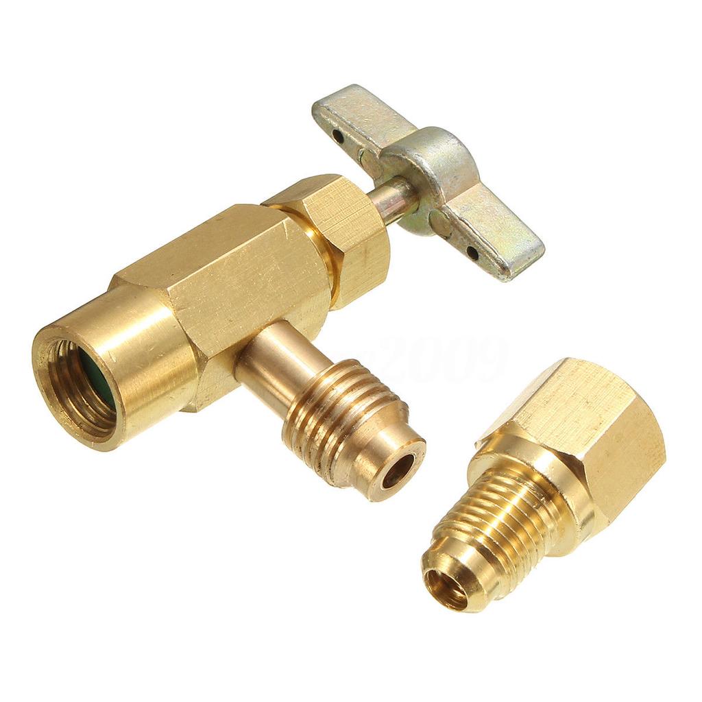 New R134A To R12 Top Mount Can Taper With Shut-Off Valve 1/2 To 1/4 Flare Tube