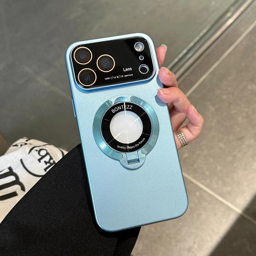 Luxury Glass Camera Phone Case For IPhone 17Pro Max Air 16 Plus 15 14 13 12 Magnetic Bracket Glossy Full-pack Anti-Drop PC Cover