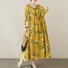 Plus Size Floral Bohemian Cotton Linen Round Neck Travel Dress Loose Large Size Vintage Holiday Long Dresses