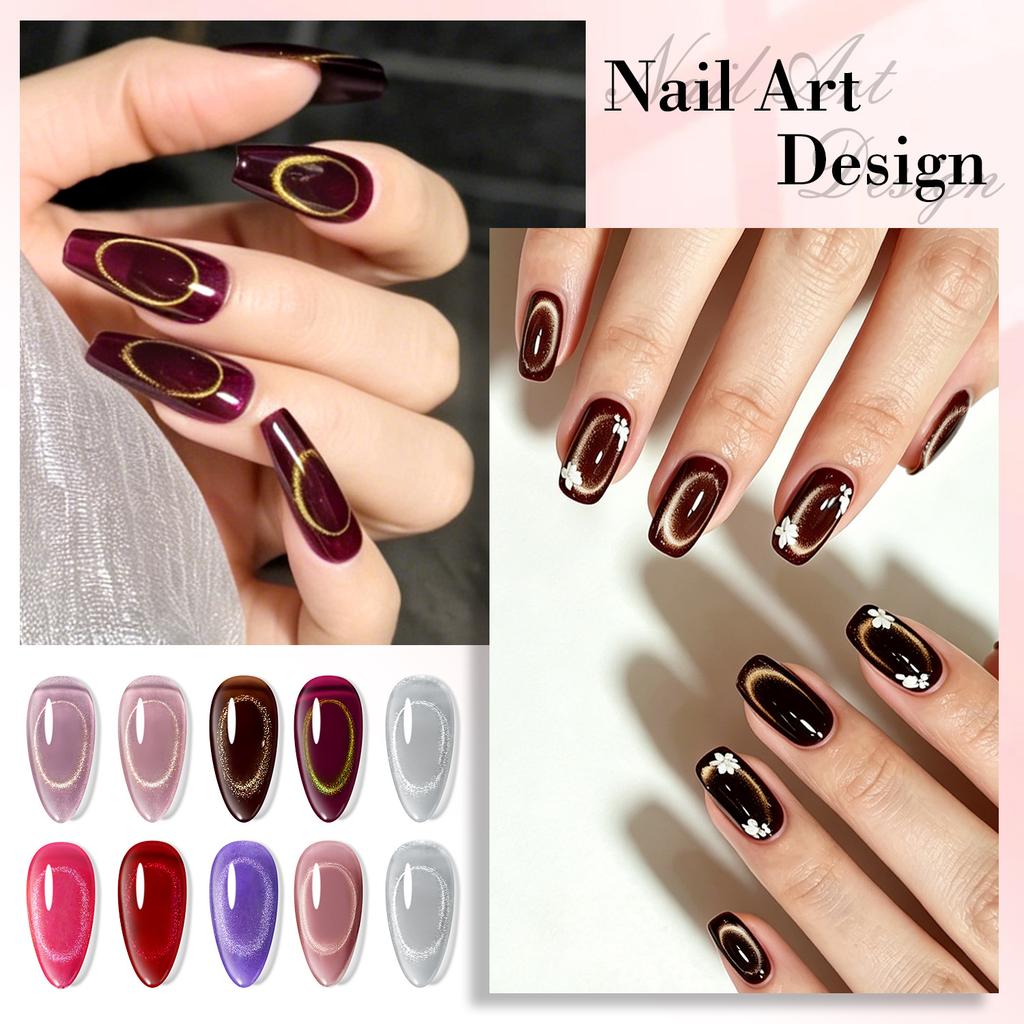 5+1 Cat Eye Gel Polish Kit Black Magnetic Nail Polish Ring Magnet Tool Set Long-Lasting Soak Off UV Gel