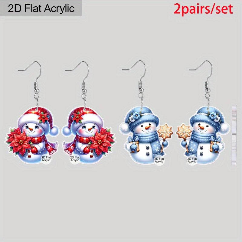 

2 пары красно-синих акриловых серег-подвесок в виде рождественских снеговиков, идеальный подарок для женщин, украшения для рождественской вечеринки 2 Pairs