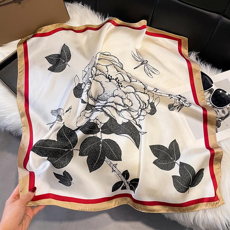 Summer High-End Simulation Silk Square Scarf Femininity Versatile Sunscreen Large Shawl Silk Scarf Variety