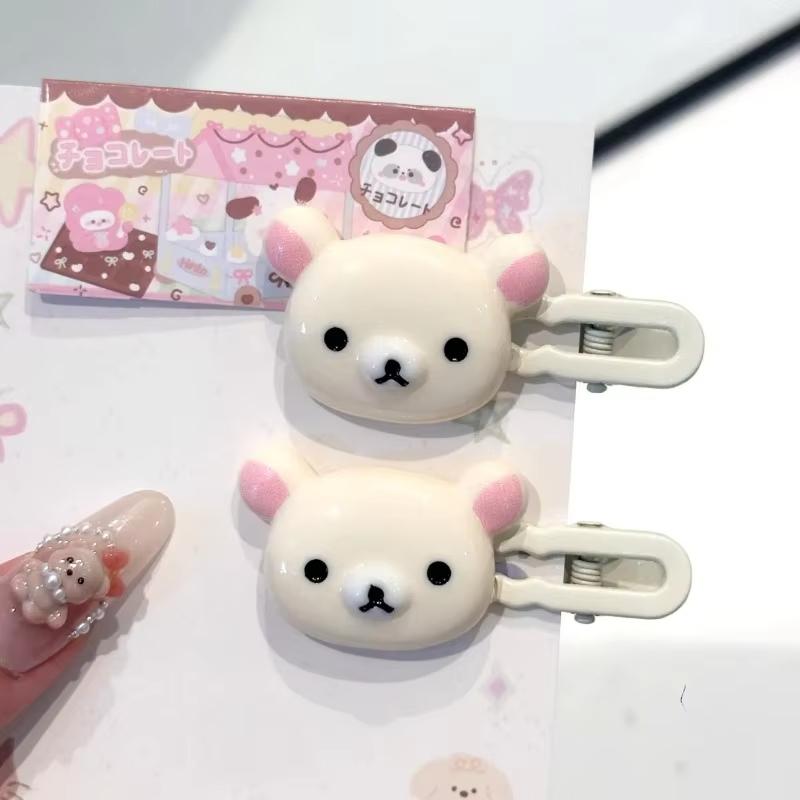 

2Pcs/Set Cute Bear Hairpins Set Women Forehead Head Side Bangs Hairpin Children Headdress Girls Hair Accessories белый