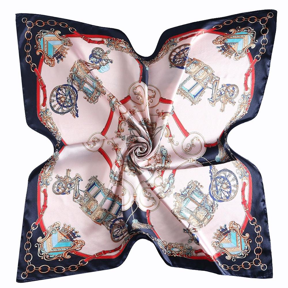 90*90cm Imitation Silk Printed Small Square Scarf Luxury Tassel Foulard Hijabs For Ladies