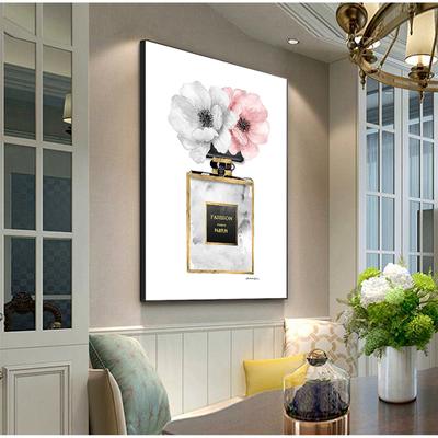 Decoration Picture Home Decor Framed Fashion Black Dress Canvas Nordic Wall Art Perfume with Flower Print Painting