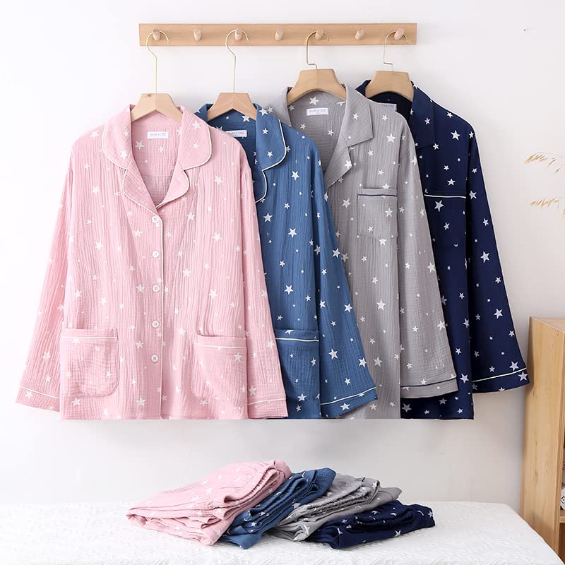 Yume Pajamas Double Gauze Cotton Room Wear Star Pattern Pajamas Marshmallow Cotton Comfortable Loungewear Present Day Day 100% Women's Men's Father's