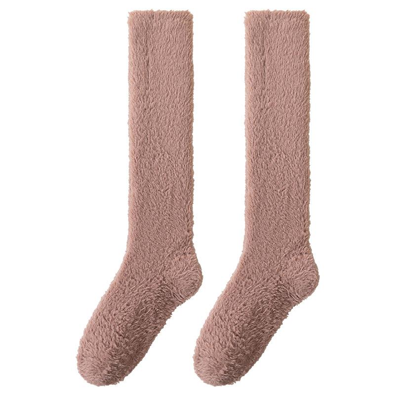 Calzini Lunghi alla Caviglia per Donna per Inverno e Autunno - Calzini in Pile Corallo, Spessi e Caldi, Colore Puro, Senza Perdita di Fibre, Calzini da Notte