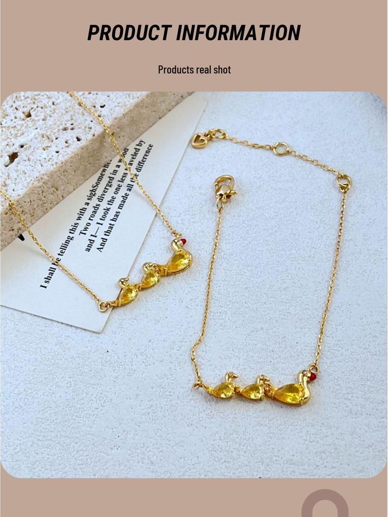 Elegancki Zestaw Naszyjnik & Bransoletka z Żółtą Kaczką Inkrustowaną Cyrkoniami