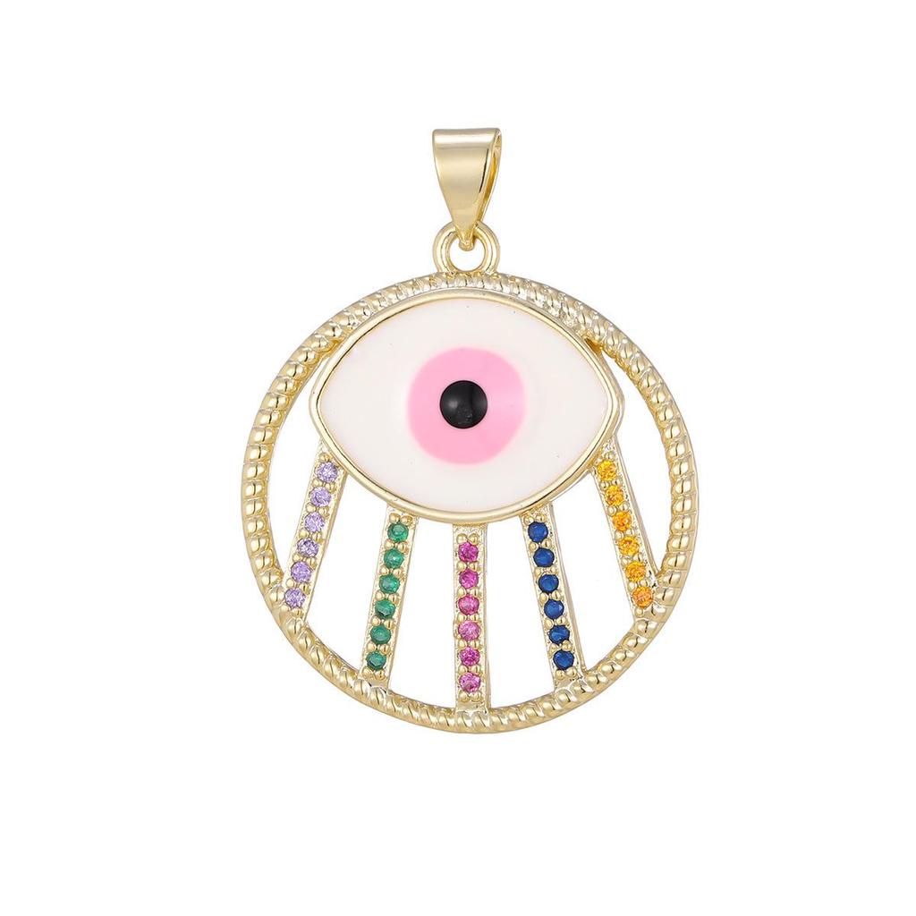 Colorful Evil Eye Pendant Necklace with Rhinestone Inlay - European & American Fashion Lucky Charm