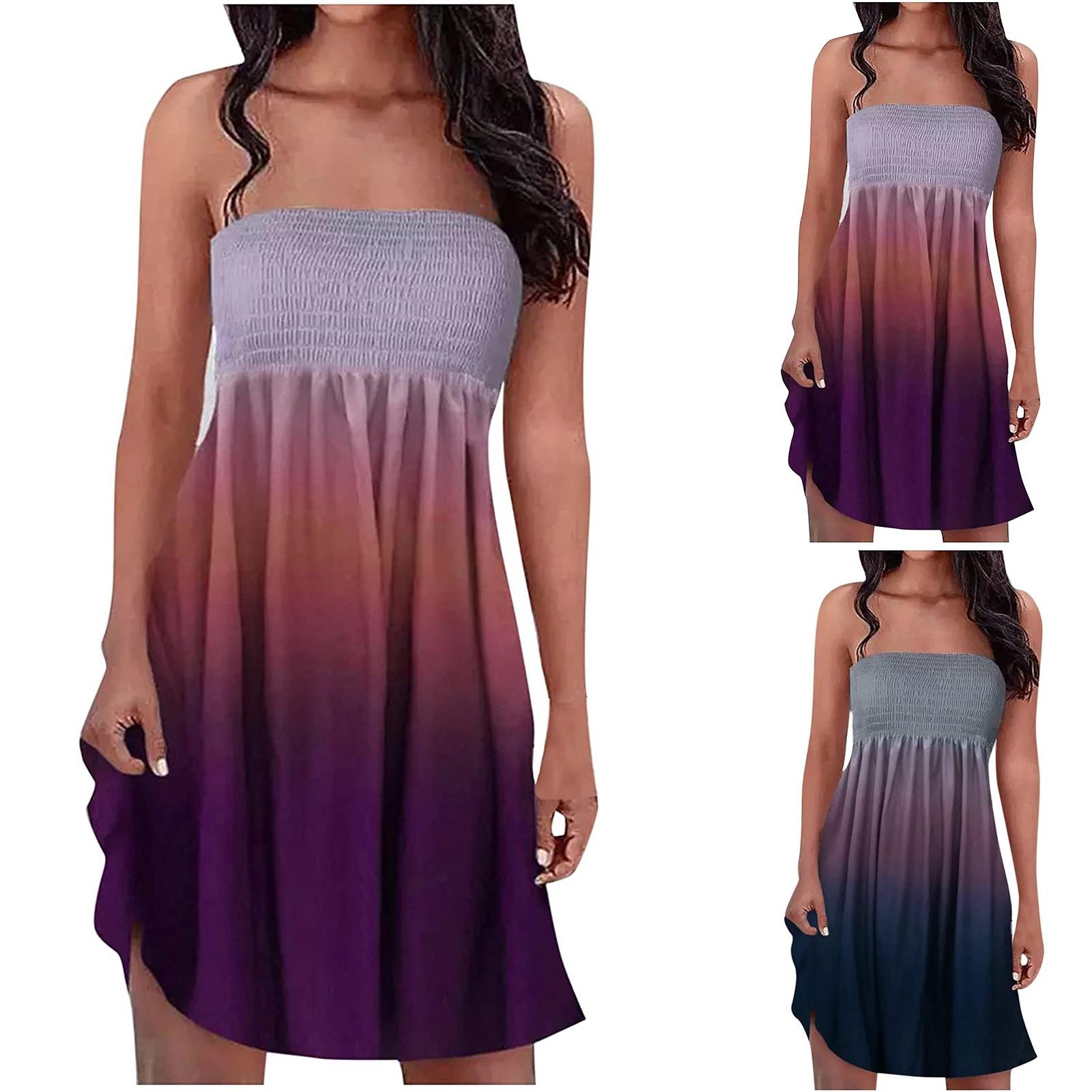 

Модное женское свободное повседневное летнее сексуальное бюстье с принтом без рукавов платье