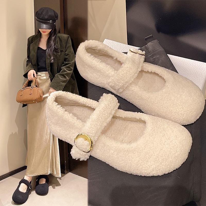 Mao Mao Shoes Women's Winter Wear Temperament Women's Velvet Mary Jane Shoes Flat Cotton Shoes
