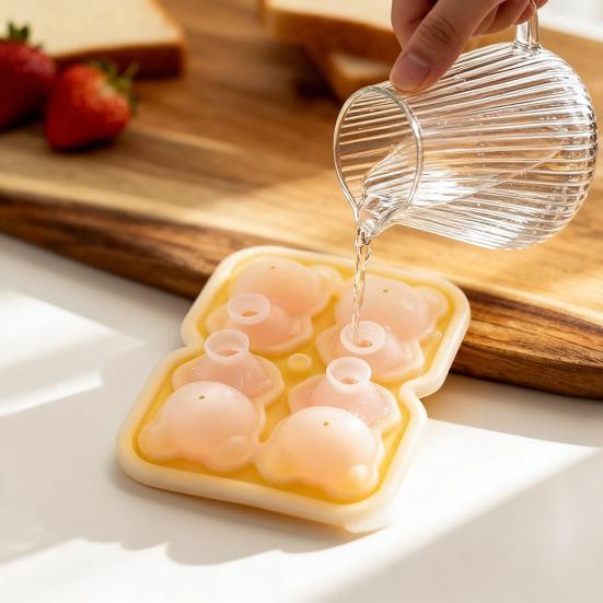 Bear Shape Ice Cube Mold 4-Cavity Silicone Ice Tray Easy Release