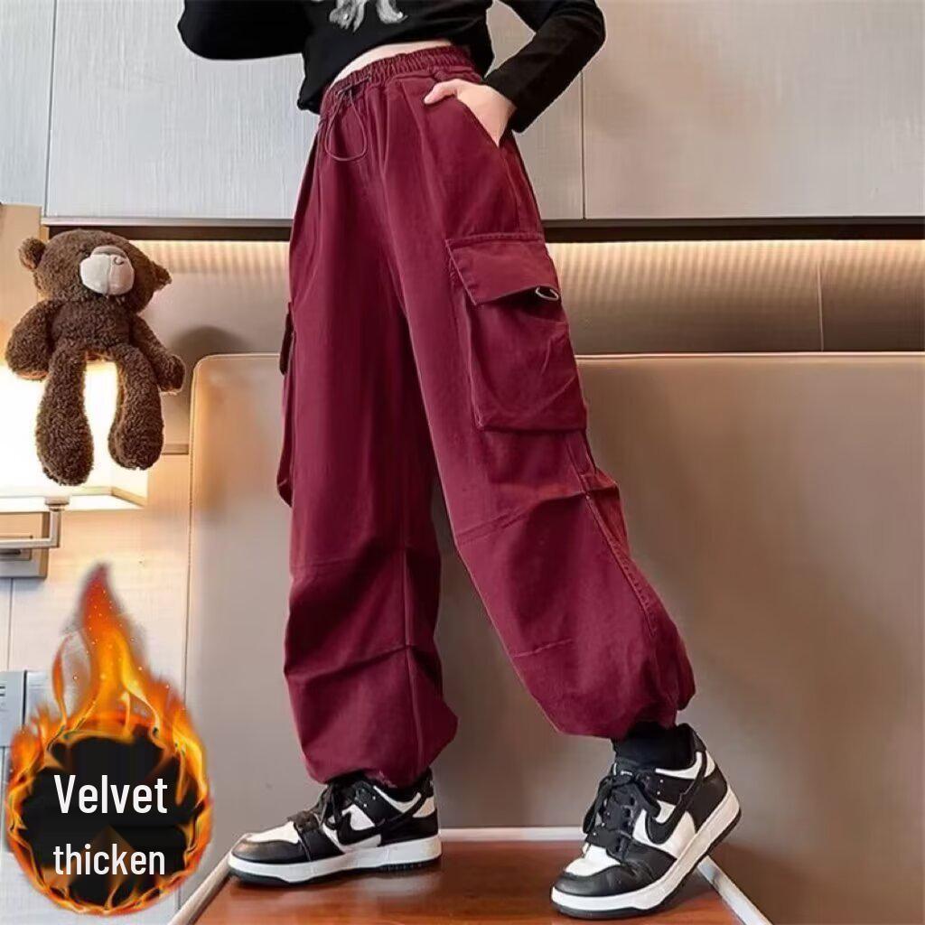 

Girls Fleece-Lined Cargo Pants - 2025 Autumn/Winter Collection, Thick and Trendy Middle & Large Children s Casual Wear 120 cm