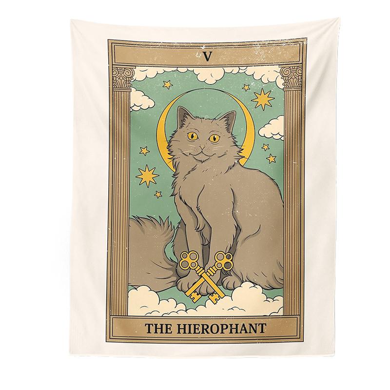 Cat Divination Witchcraft Tarot Card Tapestry Moon Phase Mat Wall Hanging Tapestries Occult Home Wall Decor