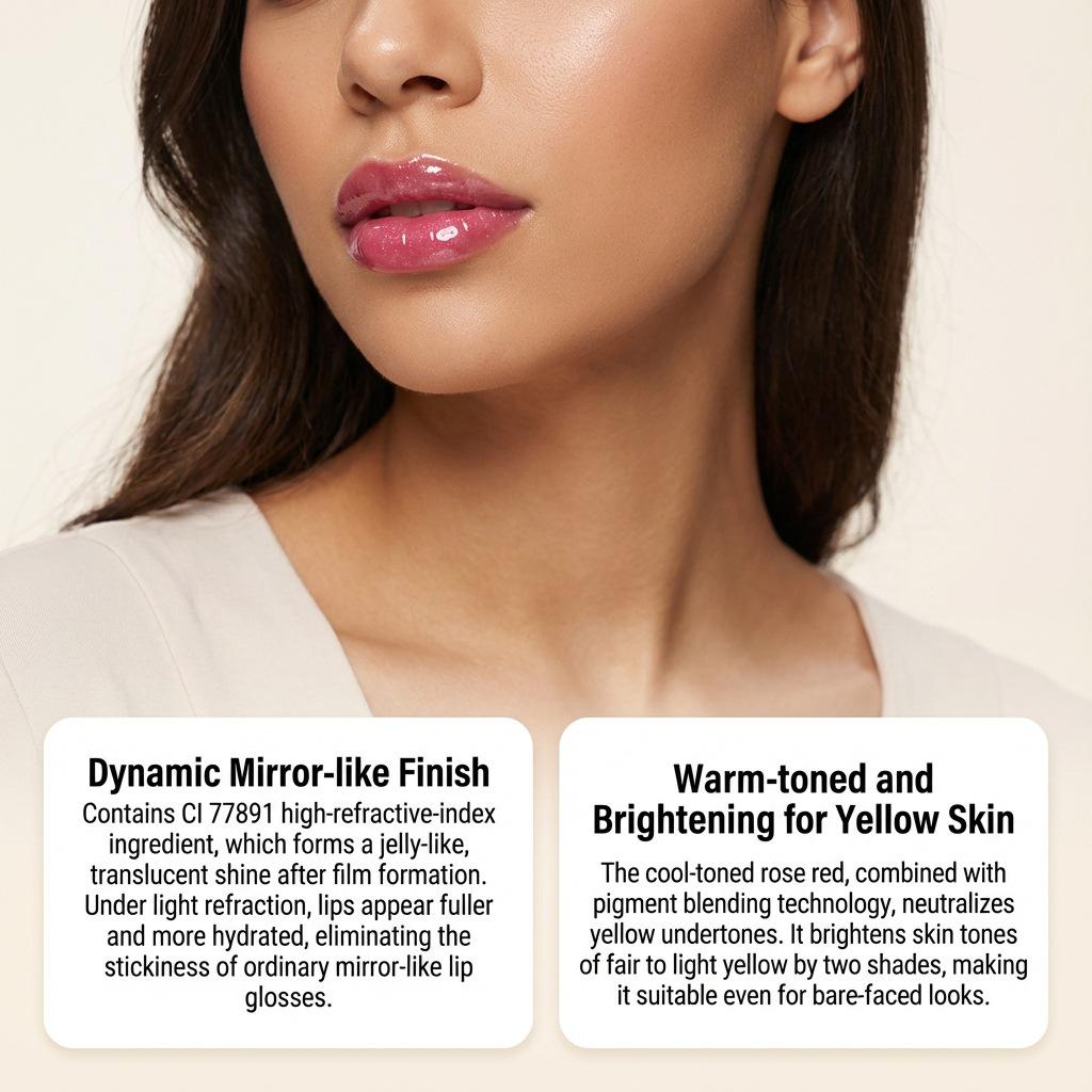 Zephoco Leuchtender Rosenrosa Lippen-Gloss: Feuchtigkeitsspendend, Pigmentiert, Nicht abfärbend, Hydrierend, Seidig, Tragbar.