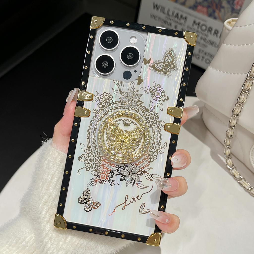 For iPhone 15 Pro Case Electroplated Butterfly Pattern TPU+PC Phone Cover with Kickstand