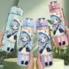 1PC Blue Hood Girl Winter Outfit Pattern 750ml Color Plastic Sports Water Bottle Leakproof Flip Straw Lid Suitable for Sports Office Home Use