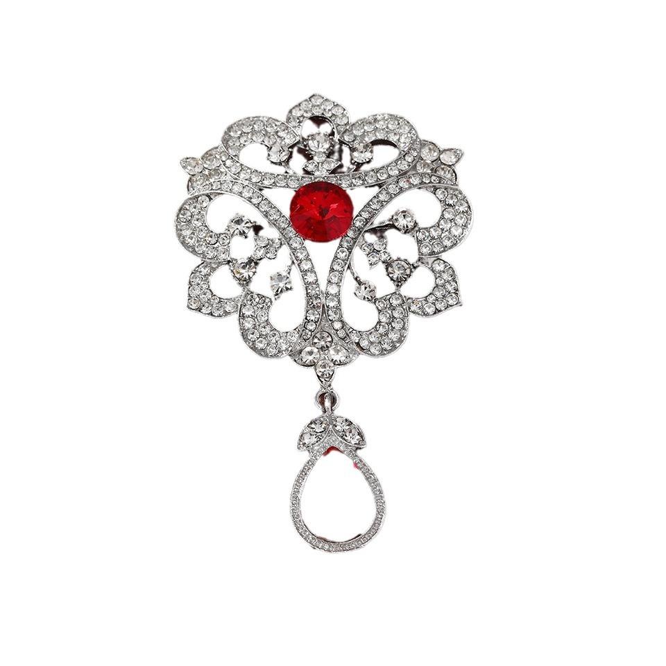 Hollow Design Ladies Crystal Pendant Pin Brooch Ladies Elegant Charming Banquet Badge