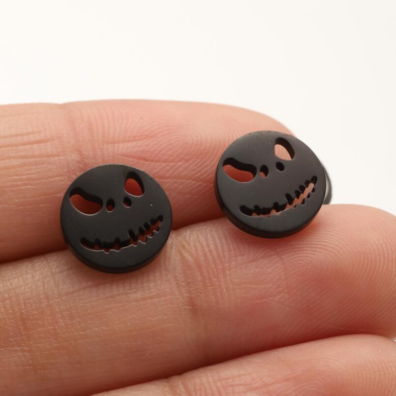 Halloween Asymmetrical Stainless Steel Pumpkin Skull Face Earrings