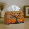 1pc Party Tissue Box, Quirky Folk Design, Versatile Tissue Holder, Colorful Tree Pattern In Orange, Supplies for Outdoor Gatherings, Daily Desktop Tis