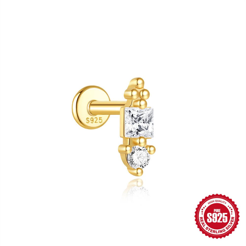 S925 Horse Eye Zircon Fringed Flat Head Cartilage Spiral Puncture Women'S Simple And Versatile Basic Stud Earrings And Ear Jewelry