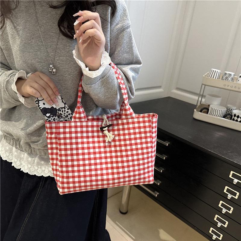 Large Capacity Plaid Canvas Tote Bag Women's Korean Version Versatile Casual Portable Shoulder Bag Light Fashion Armpit Bag