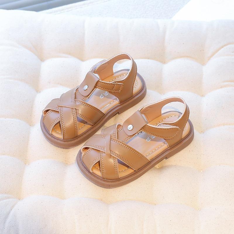 New Summer Korean Style Kids Hook-and-loop Sandals, Closed-toe Woven Soft Sole Beach Shoes for Baby Girls