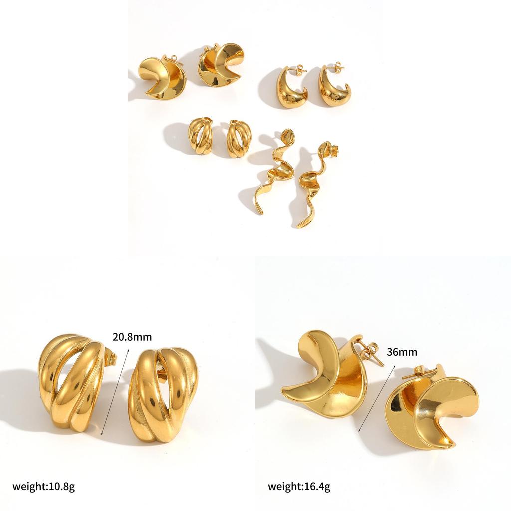 Geometric Titanium Steel Earrings For Women Unique Asymmetrical Studs Jewelry
