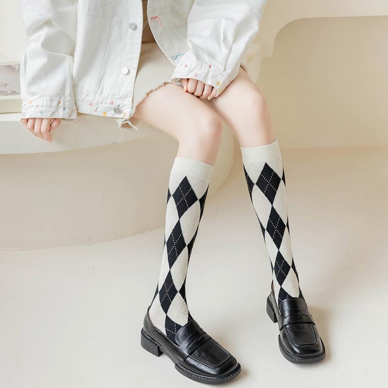 Colorful Spring Pattern ins fashion Diamond plaid Knee socks women Party Queen knee-high stockings Over Knee long ladies girls