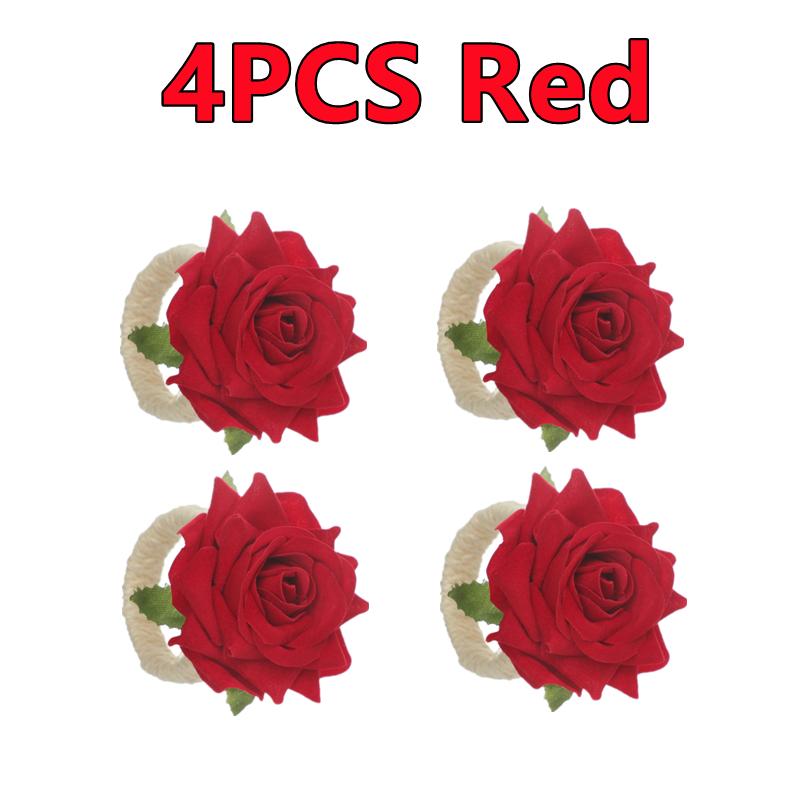 6-2PCS Artificial Flower Napkin Rings Rose Napkin Ring Serviette Buckles Holder Table Decoration Wedding Valentine's Day Party