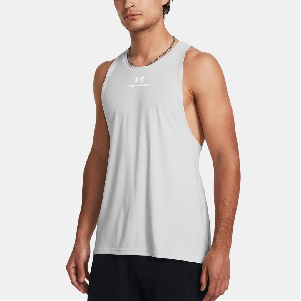 Under Armour UA Vanish Letter Logo Print Lightweight Elastic Breathable Crew Neck Sleeveless Tank Top Men Tops Light-Gray 1382802-023