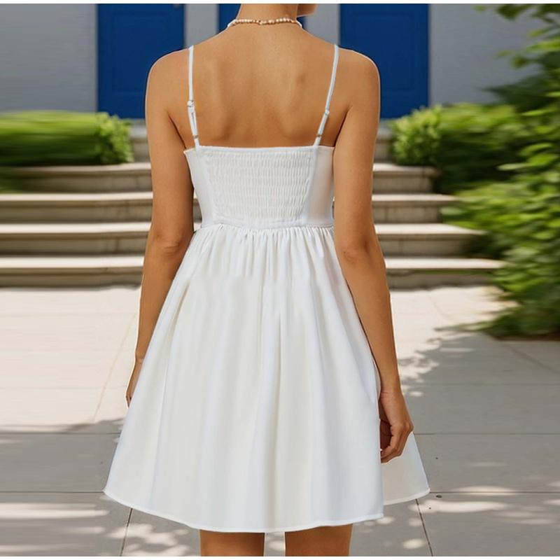 Sexy Schönheit Temperament Taille Persönlichkeit Heißes Mädchen Rotes Trägerkleid Schleife Spitze Shorts Kleid Weiß A-Linie Taillierte Kleider