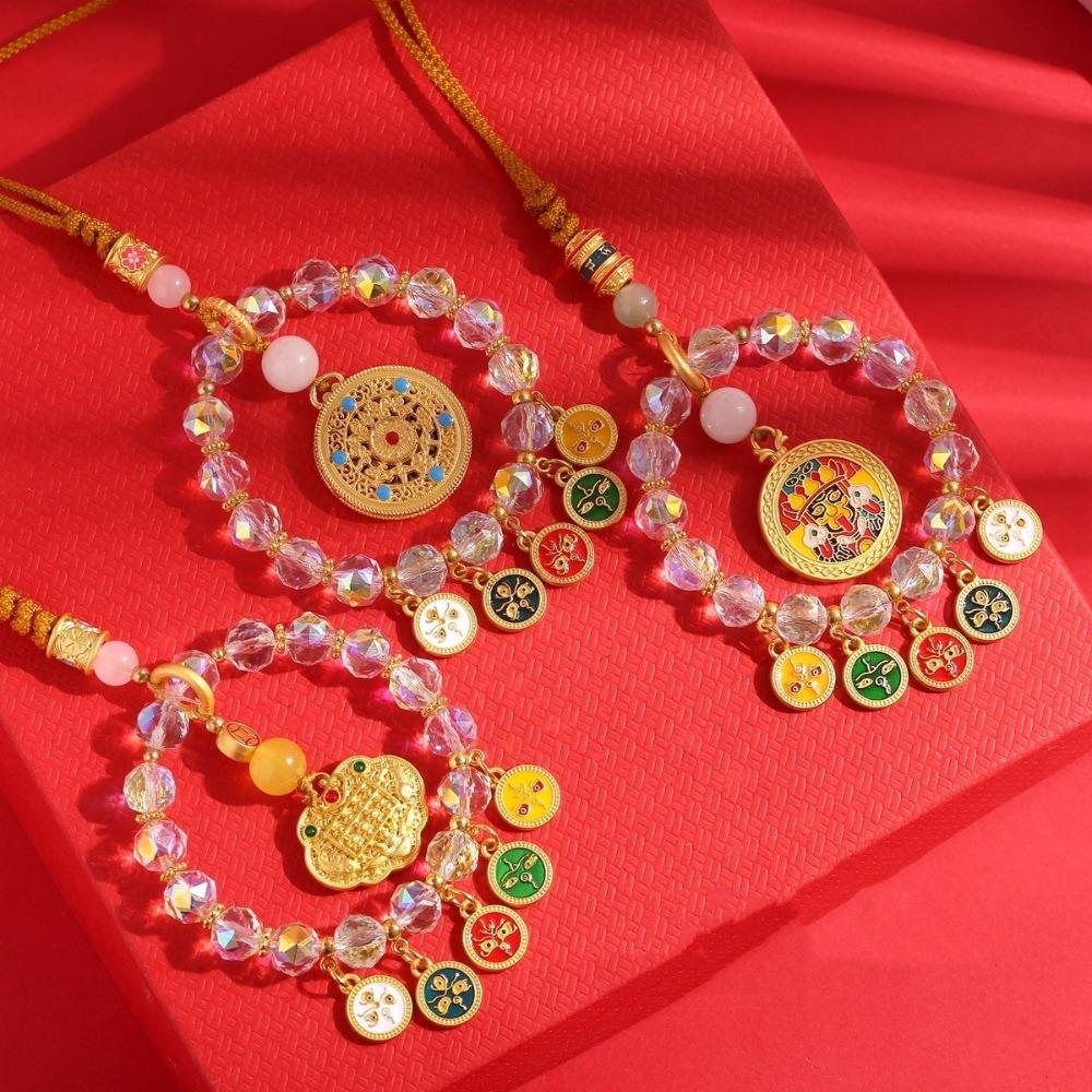 Gold Foil Car Mirror Dangle Pendant Five Paths Wealth Goddess Lucky Lock Mobile Phone Chain Beads Hangings Decor Colorful Abacus