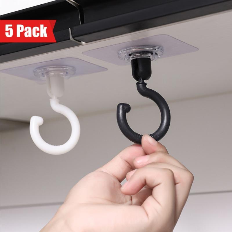 5 Pack Plastic Ceiling Hooks, Art Deco Style Fixed Adhesive Hooks for Towel Rack, Strong Hanging Non-Marking Wall & Ceiling Hooks