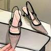 2025 Hollowed-Out Rhinestone High Heels Female Pointy Transparent After Empty Bun Sandals Thin Heel Shoes Female