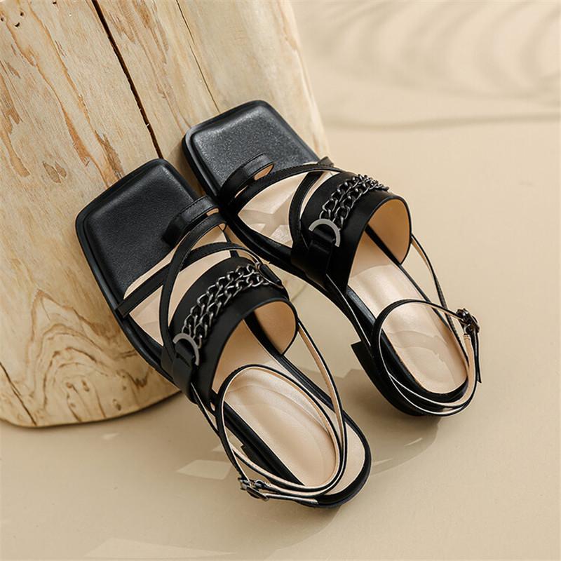 Fashion New Summer Sandals Square Toe Chunky Heels Fashion Sandals Shoes for Women Zapatos Mujer Retro Gladiator Shoes Low Heel Sandals