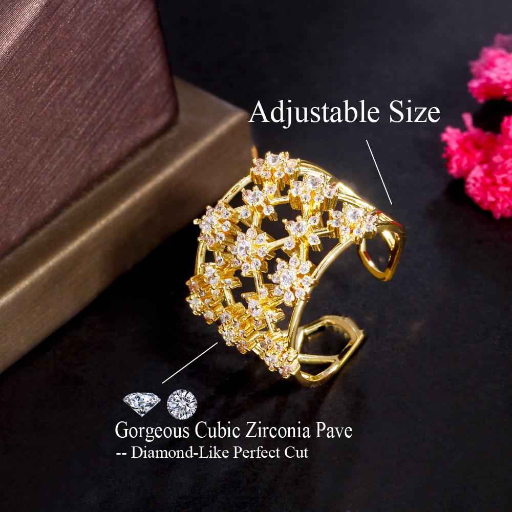 CMM Exclusive Design Hollow Star flower Gold Color Silver Color Fine Flashing Zircon Opening Adjustable Ring