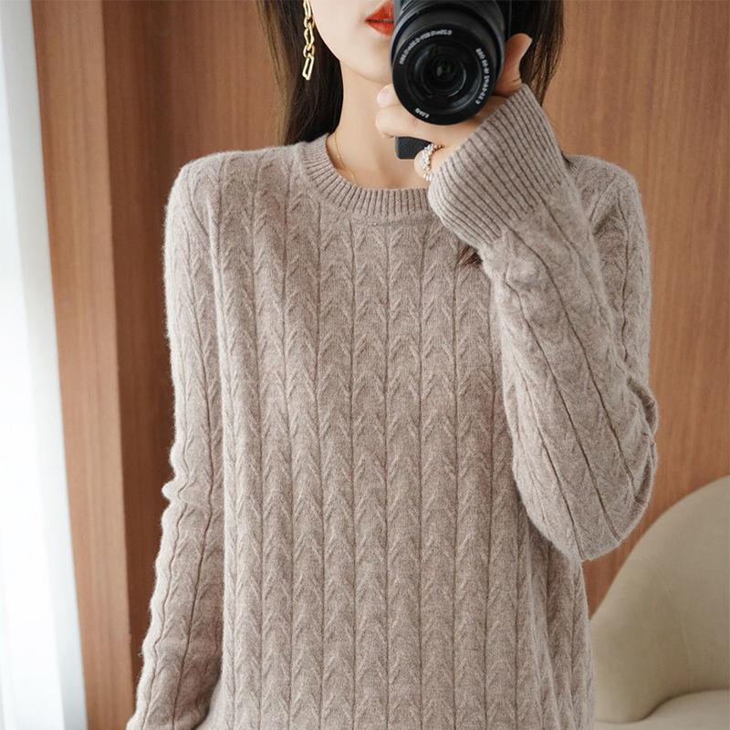 

Round-neck Sweater Loose Korean-style Plus-size Pullover Solid-color Top Fashionable Knitted Sweater for Autumn and Winter S хаки
