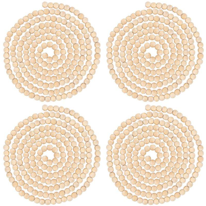 

4Pcs 9 Foot Natural Wood Bead Christmas Garland Wooden Christmas Tree Garland For Rustic Natural Country Farmhouse