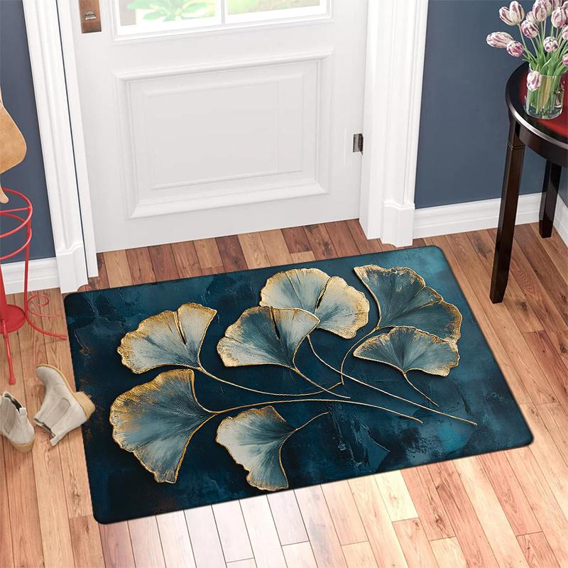 Nordic Golden Ginkgo Leaf Mat Carpet, Minimalist Washable Polyester for Entrance Bedroom Living Room Balcony Office Home Decor 40x60cm