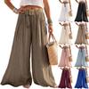 Women's Cotton Linen Wide Leg Pants with Pockets, Color Relaxed Fit Casual Culottes