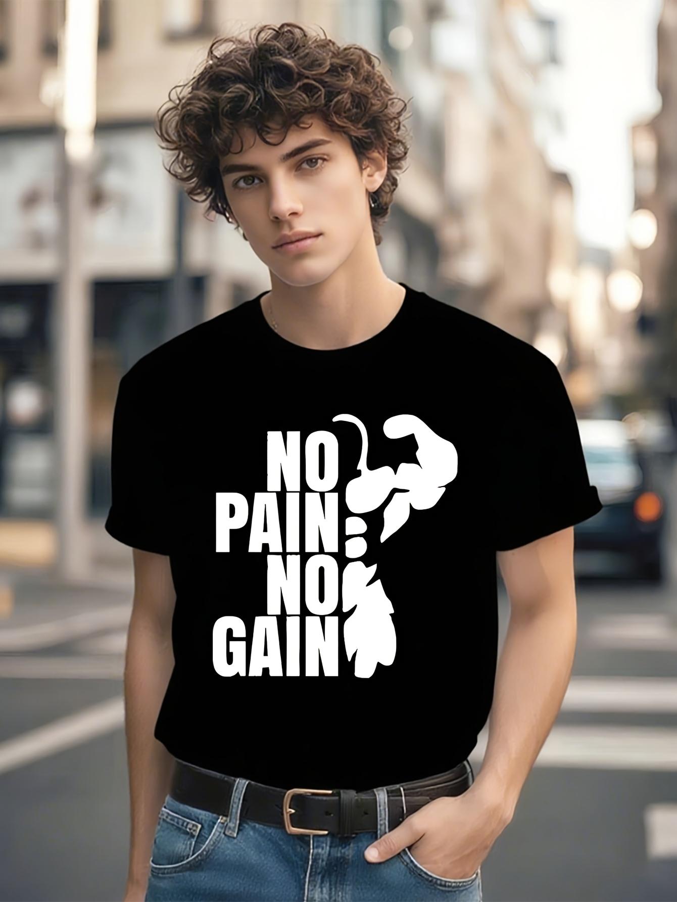 Fitness Motivation Tshirt - No Pain No Gain Gym Tee - Bla... L