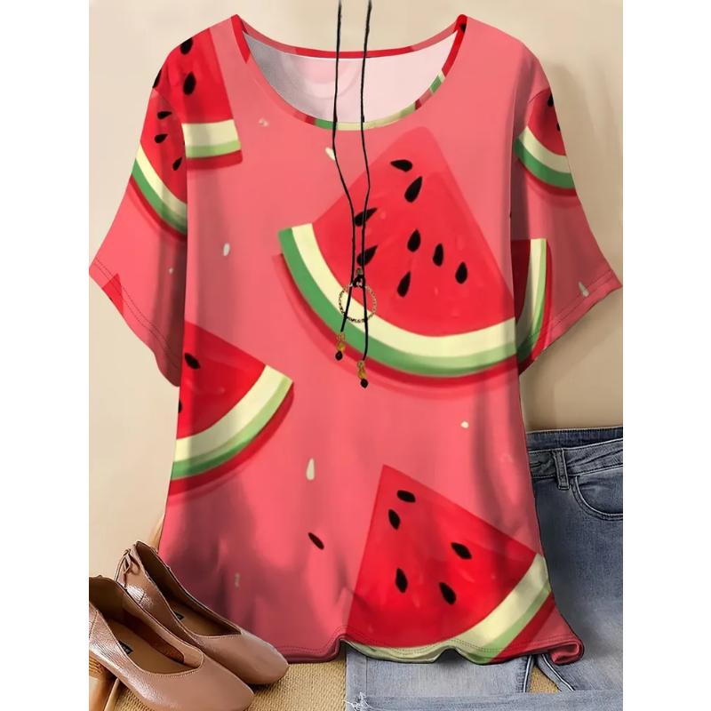 Fashion Women's Crew Neck Short Sleeve 3D Casual Color Printing Casual Short Sleeve Crew Neck T-Shirt