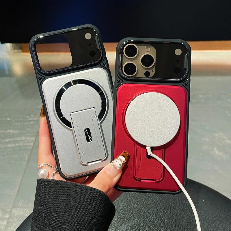 For Magnetic Case For For Iphone 17 16 1 14 13 12 Pro Max Fold Bracket Transparent Lens Protection Armor Shockproof Cover